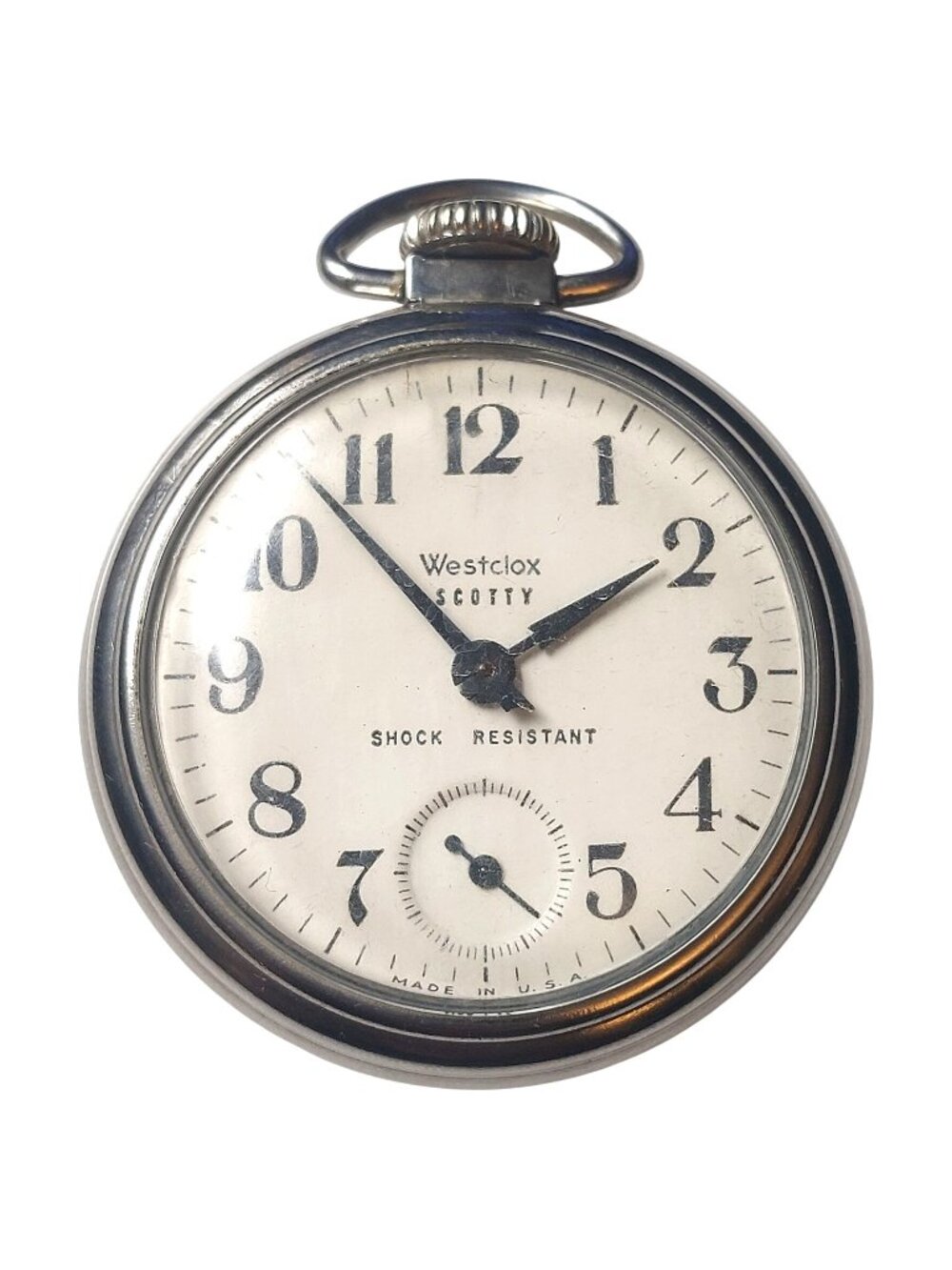 Vintage Westclox Scotty Pocket Watch Mechanical Shock Resistant 50mm USA Working
